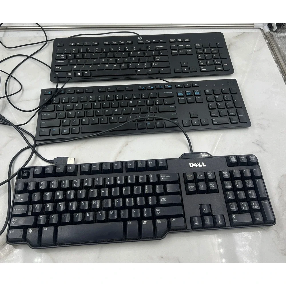 HP & Dell Wired USB Keyboards SK-2120 KB216 SK-8115 Black Full Size Lot of 3